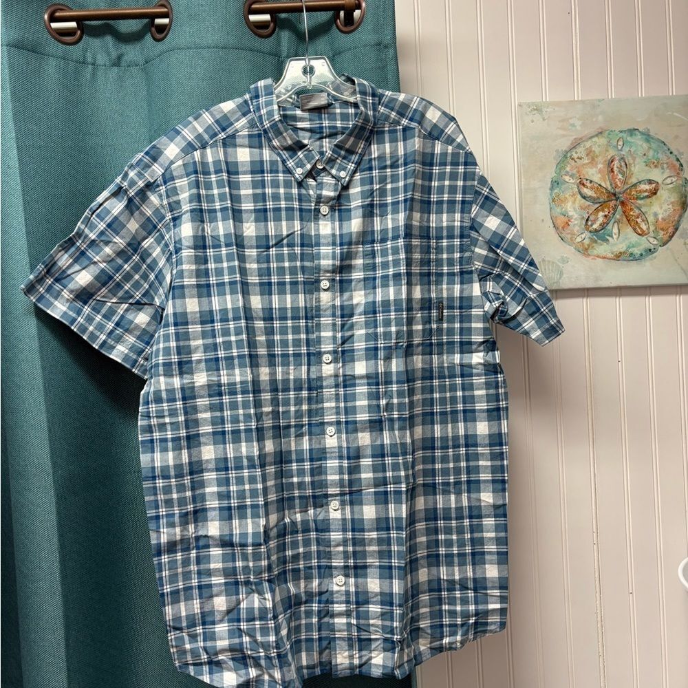 Columbia Blue & White Plaid Button Down Shirt Size XXL